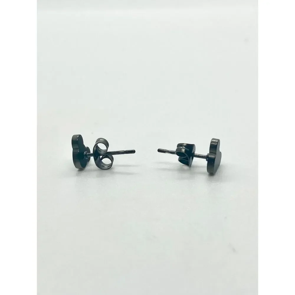 Black Stainless Steel Mickey Mouse Silhouette Stud Earrings